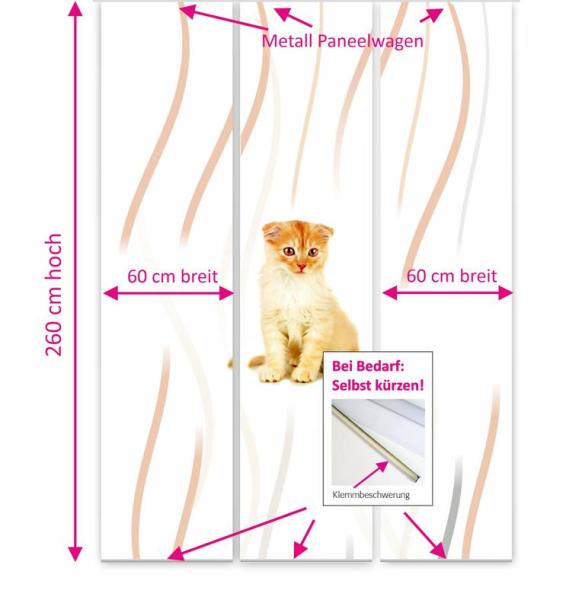 Tiger Katzenbaby Flächenvorhang - 3teiliges Set Flächenvorhang 3er Set, Schiebegardine, Schiebegardinen, blickdicht, Flächenvorhang blickdicht, Schiebevorhang,